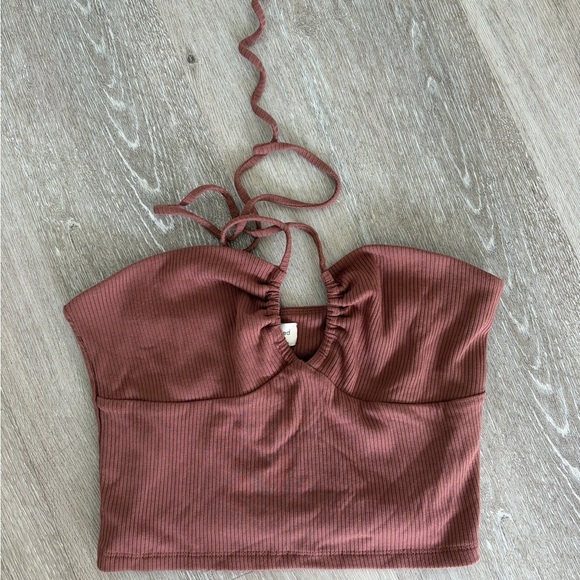 Wilfred Tops - Wilfred Chestnut Ribbed Halter Top
